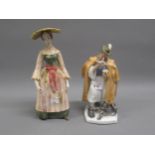 Herend porcelain figure of a man and a dog, together with a pottery figure signed Platzer Herend