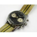 Gentleman's stainless steel cased chronograph wristwatch, the black dial with baton numerals and