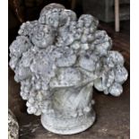 20th Century weathered Haddonstone decorative basket of fruit, 20ins high approximately In good