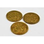 Three full gold sovereigns 1901, 1909 and 1928