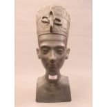 Dark patinated plaster bust of Nefertiti, 17ins high