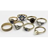 Group of eight various 9ct gold dress rings, 19g