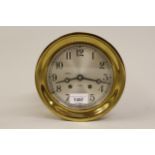 Good quality American ' Chelsea Ship's Bell ' brass bulkhead clock, the silvered dial with Arabic