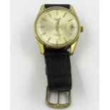 Longines gentleman's gold plated Conquest automatic wristwatch with black leather strap