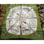 Hermes, Paris, ladies silk scarf ' La Chasse a Tir ' by Phillipe Ledoux, 90cm square Small hole