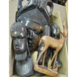 Native African carved hardwood wall mask and a small quantity of other similar figures