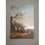 KPM Berlin porcelain plaque painted with a scene depicting soldiers resting in a landscape, after