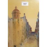 Pair of watercolours, street scenes in Malta, indistinctly signed, 13ins x 9ins, framed Both in good