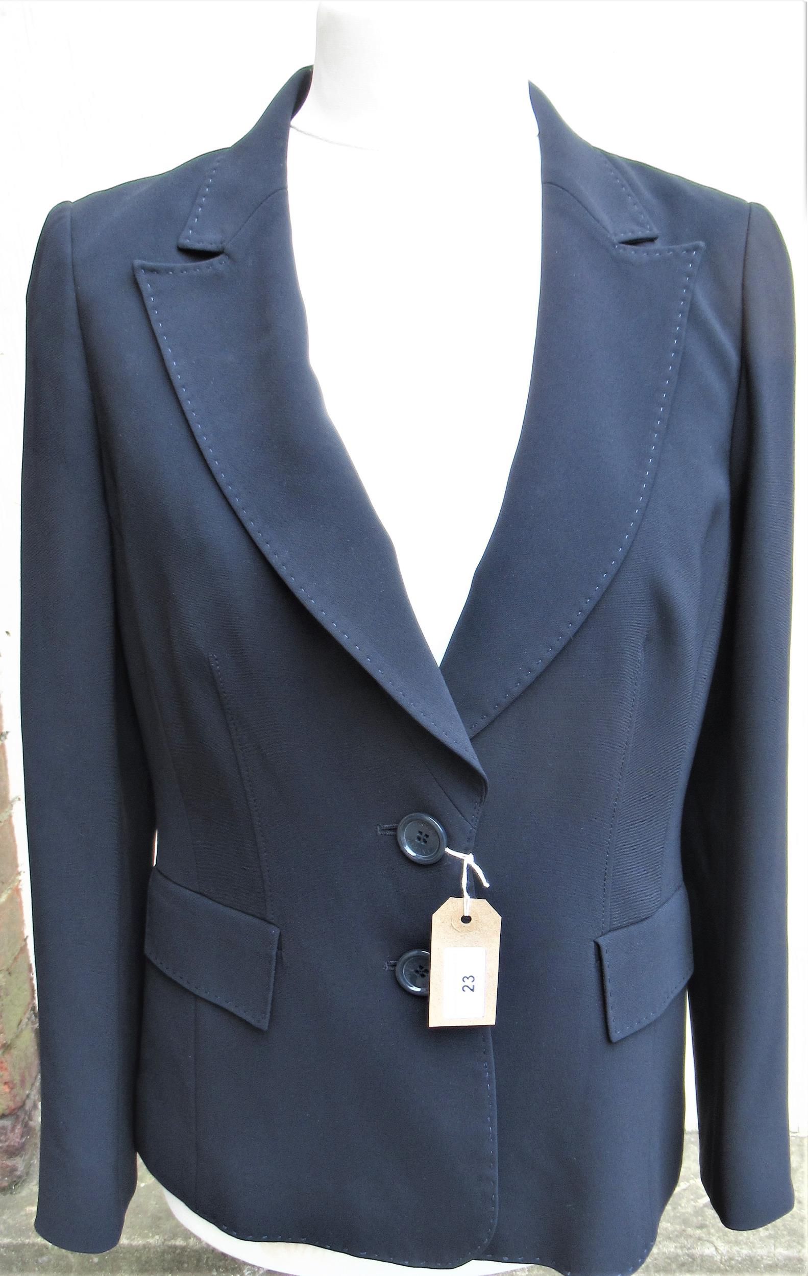 Jaeger navy blue ladies jacket, Jaeger blue patterned matching skirt and blouse and a Jaeger black