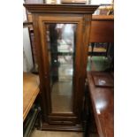 Reproduction oak narrow display cabinet, 25.5ins x 18.5ins x 65ins high