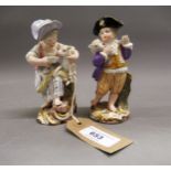 Pair of 19th Century Meissen figures of boy and girl shepherds, 4.75ins high (with damages) Girl has