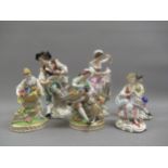 Pair of Sitzendorf porcelain figures of a shepherd and shepherdess, 9ins high together with a pair