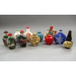 Group of eleven various Chinese porcelain and other snuff bottles