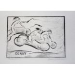 Michel Fingesten, group of six unframed etchings, erotic subjects, the largest 7ins x 5.75ins, the