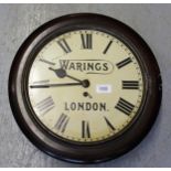 Late 19th / early 20th Century circular mahogany wall clock, the 12in enamel dial with Roman