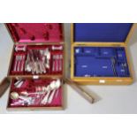 Oak canteen box containing a quantity of miscellaneous silver plated cutlery, together with