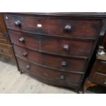 19th Century mahogany bow front chest of two short and three long drawers with knob handles and