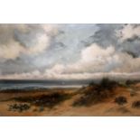 William Langley, oil on canvas, coastal scene with sand dunes to the foreground, signed, 19.5ins x