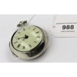 George III silver pair cased verge watch by Hartwell of Uttoxeter, No. 3878, the enamel dial with