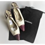 Pair of Chanel cream and mauve leather slingback shoes, size 39, complete with dust bags
