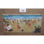 Impressionist style oil on board, bathers on a beach, 5ins x 9.5ins