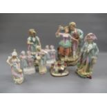Large 19th Century bisque group of a boy and girl together with other various similar, smaller