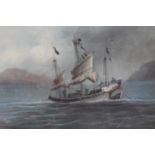 Three early 20th Century Chinese gouache paintings (a pair plus one), studies of boats off the