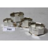 Set of four Modernist silver hexagonal napkin rings by Robert Edgar Stone, London 1934, 4oz