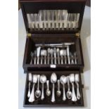 Good quality Elkington twelve place setting silver plated canteen of cutlery, housed in a mahogany