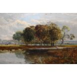 C. Pattafor, signed 19th Century oil on canvas, landscape with fisherman on a riverbank, 12ins x