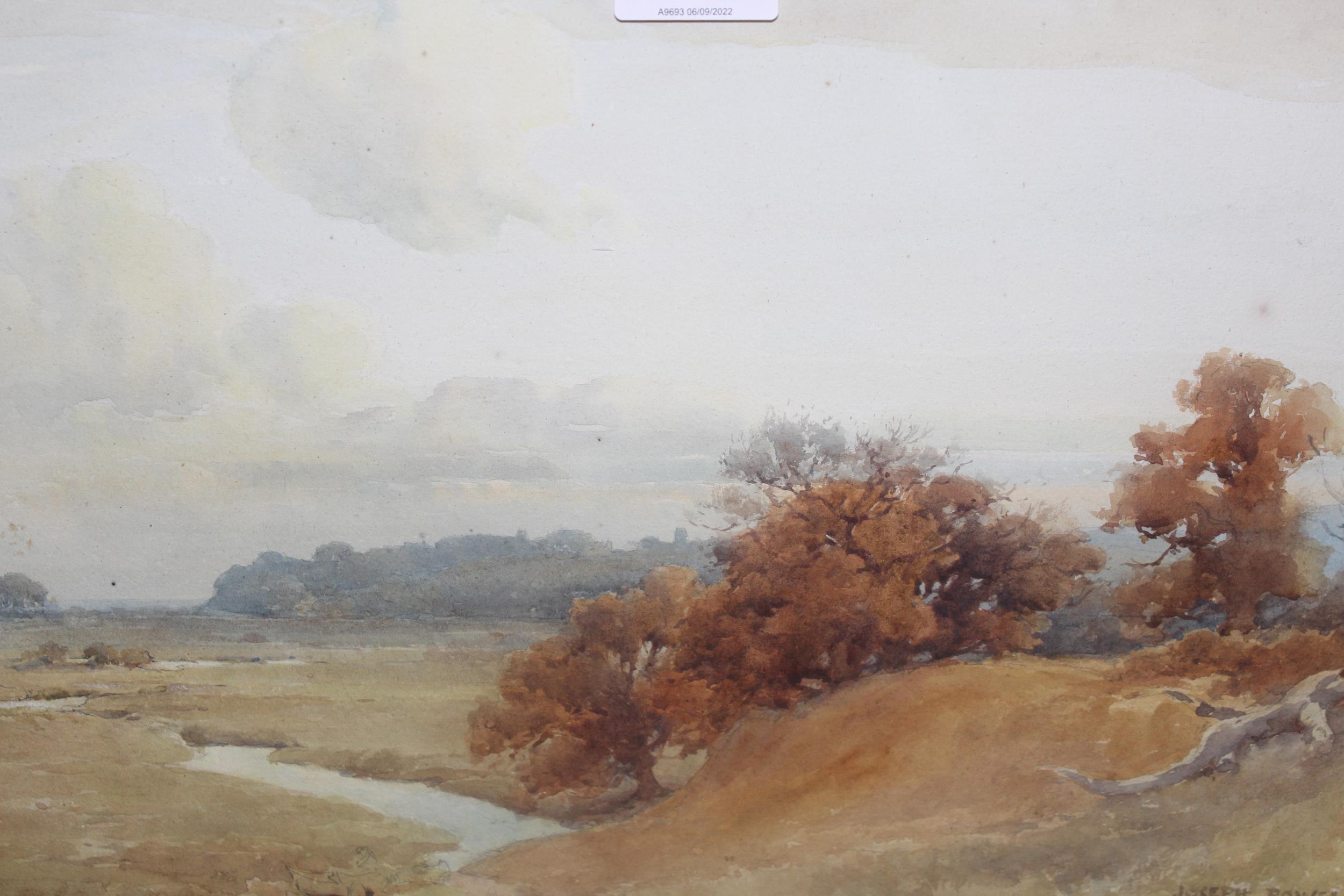 Joseph Powell, watercolour, river landscape, 10ins x 14ins approximately, together with another