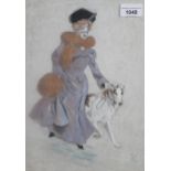 Pastel study, girl with a dog, signed with monogrammed W.R, 15ins x 10ins, gilt framed