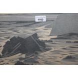 Nicholas Barnham, signed linocut print, abstract rocky coastal landscape, 9.5ins x 15.5ins