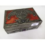 Modern metal mounted cedar lined box, decorated with a figure of an owl