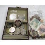 Three silver proof coins, various silver Maundy coins and a quantity of other World coinage