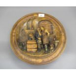 19th Century Continental W.S. & S relief moulded pottery wall plaque, figures in an inn, 13ins