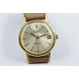 Longines gentleman's gold plated Conquest automatic wristwatch on brown leather strap It is