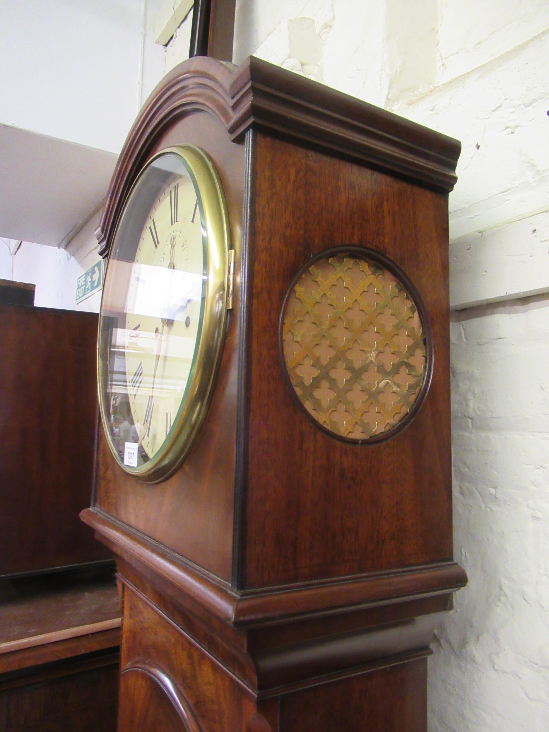 George III mahogany longcase clock, the arched hood above an arched door raised on bracket feet, the - Image 9 of 15