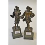 Paul Ludwig Kowalczewski, pair of small dark patinated bronze figures of gentlemen in renaissance