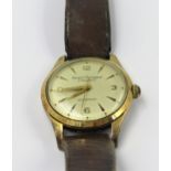 Girard Perregaux, gentleman's gold plated Gyromatic wristwatch on leather strap