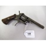 19th Century rim fire six shot revolver with octagonal steel barrel and folding trigger, 6.75ins