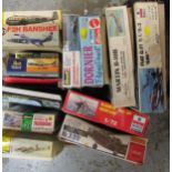 Box containing fourteen various model aircraft kits