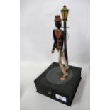 1930's National Microphone Dancer Toy comprising: an articulated metal and wooden figure on a square