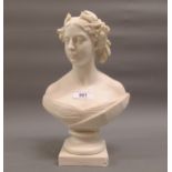 Minton Parian bust of Queen Victoria as a young woman wearing a floral garland in her hair, modelled