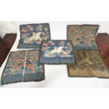 Group of five Chinese panels, embroidered with exotic birds (one at fault) The bottom left and