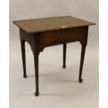 19th Century single drawer side table in early 18th Century style, on cabriole pad supports (at