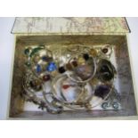 Small box containing a quantity of various silver jewellery including an amethyst pendant,