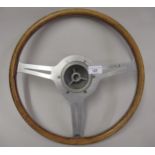 Mid 20th Century wood and aluminium sports steering wheel engraved ' Cooper ', 15ins diameter Some