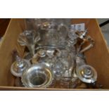 Glass claret jug with silver plated mounts, together with a quantity of other miscellaneous silver