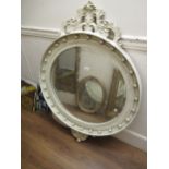20th Century Regency style white painted circular ball pattern wall mirror, 37ins diameter Mirror is